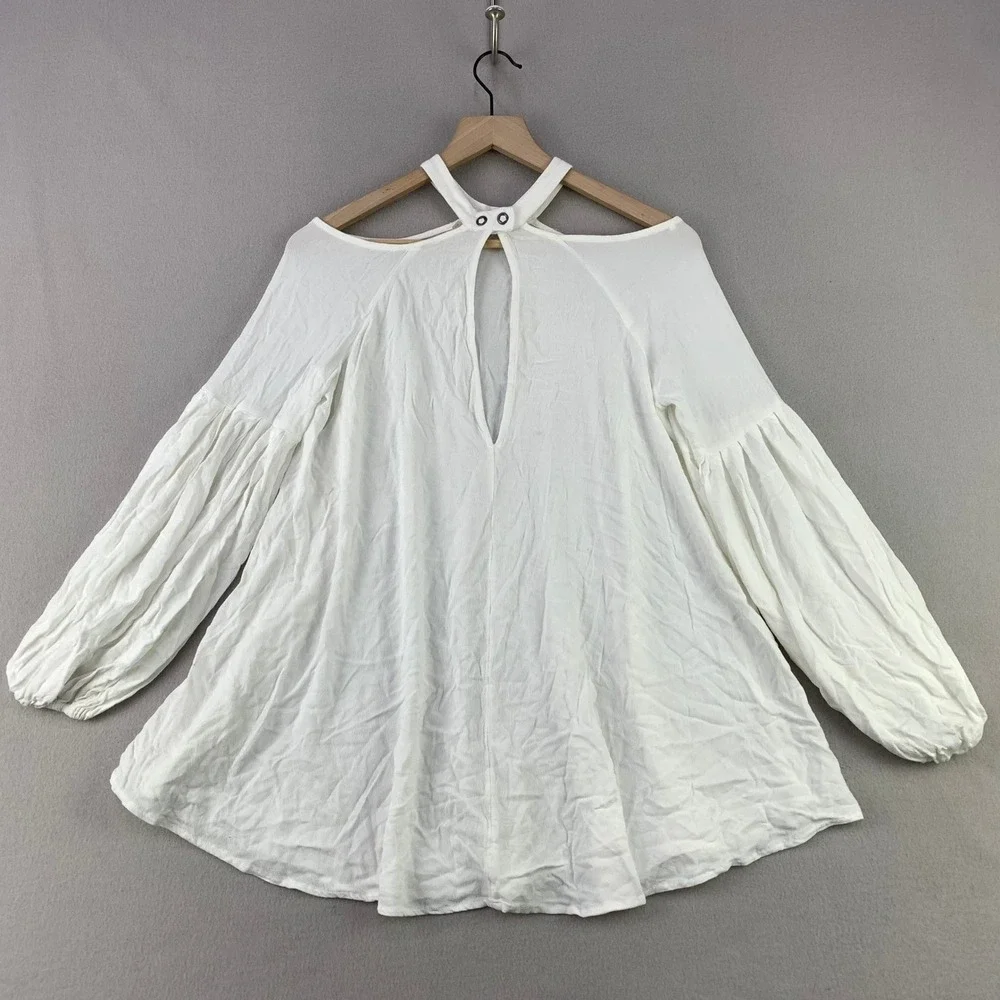 Free People Cold Shoulder Blouse Womens S White Boho Balloon Sleeve Prairie